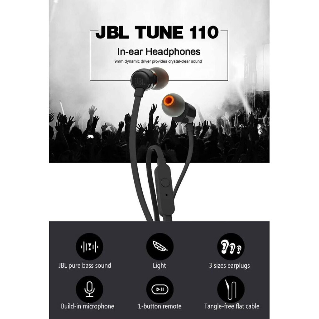 Johdolliset kuulokkeet JBL TUNE 110 3,5 mm T110 hinta ja tiedot | Mikrofonit | hobbyhall.fi