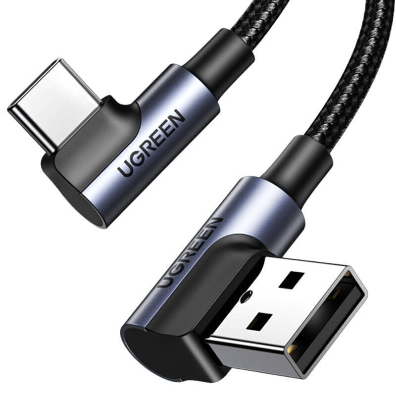 Ugreen USB-C - USB-A 2.0 kulmikas kaapeli US176, 3A, 3m hinta ja tiedot | Kaapelit ja adapterit | hobbyhall.fi