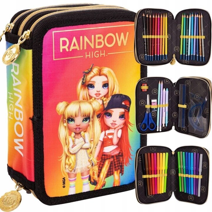 Kolmen lokeron kynälaukku tarvikkeineen AstraBag AC31 Rainbow High Golden Style hinta ja tiedot | Penaalit | hobbyhall.fi