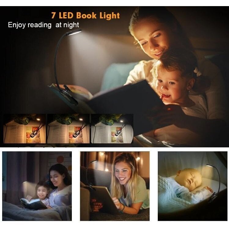 Book Light Mini 7 Led lukulamppu, ladattava, 3 tasoa lämmin viileä valkoinen, joustava hinta ja tiedot | Kameratarvikkeet | hobbyhall.fi