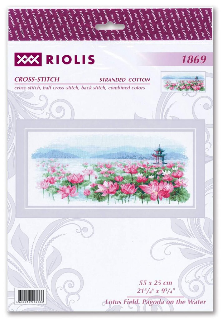 Kirjontasarja Riolis 1869 Lotus field. Pagodi veden päällä hinta ja tiedot | Kirjontatarvikkeet | hobbyhall.fi