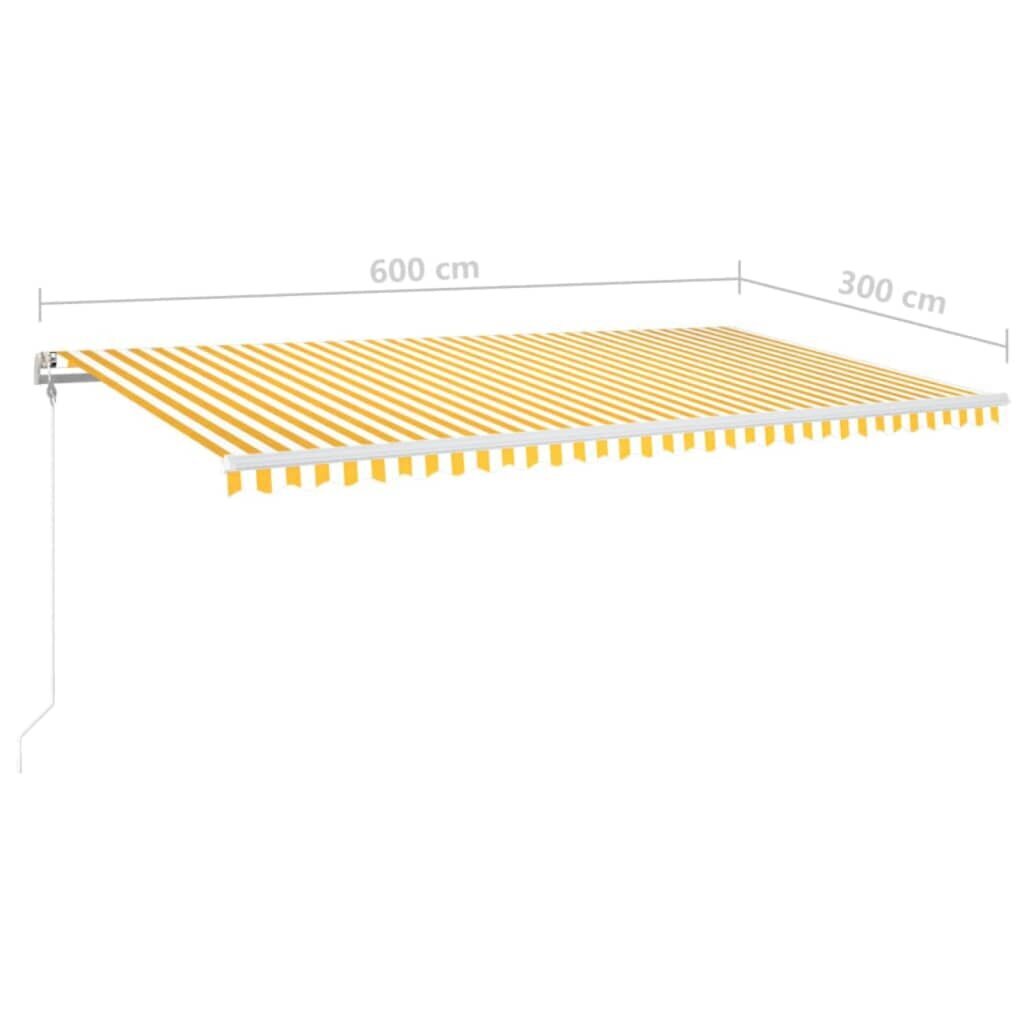 vidaXL Sisäänkelattava markiisi LED/tuulisensori 600x300 cm keltavalk. hinta ja tiedot | Aurinkovarjot ja markiisit | hobbyhall.fi