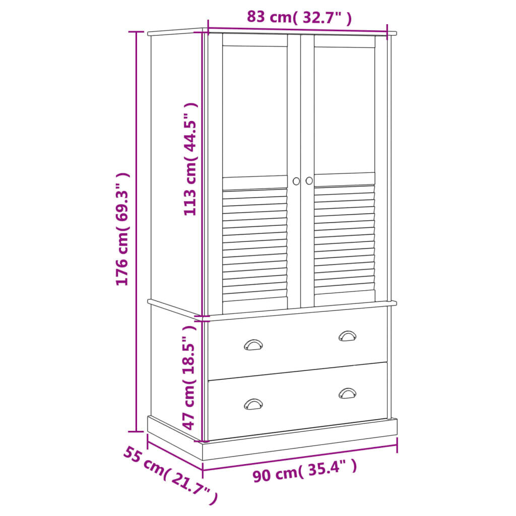 vidaXL Vaatekaappi VIGO 90x55x176 cm täysi mänty hinta ja tiedot | Kaapit | hobbyhall.fi