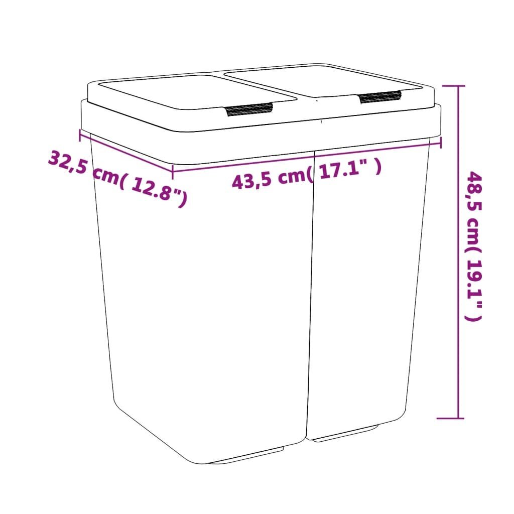 vidaXL Tuplaroskakori valkoinen 2x25 l hinta ja tiedot | Roska-astiat | hobbyhall.fi