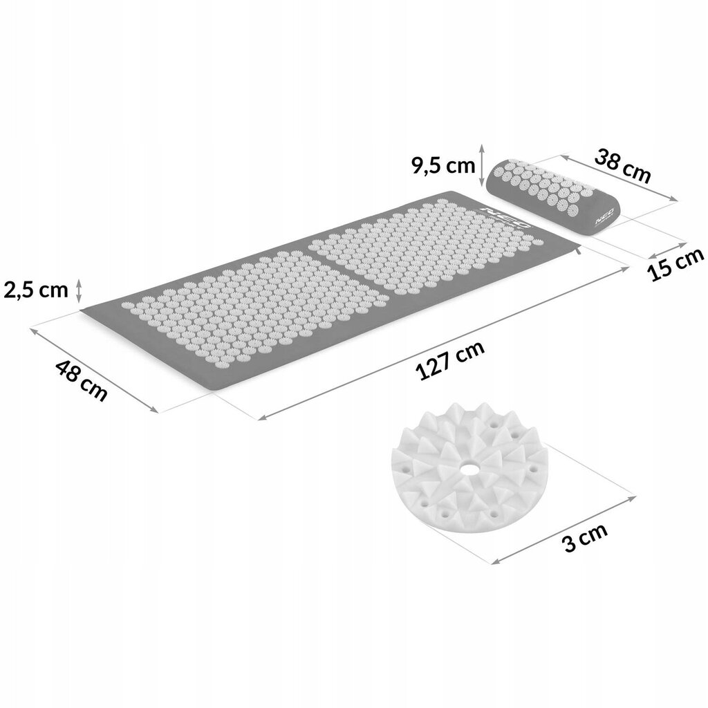 Akupainantahierontamatto tyynyllä Neo-sport, 127x48x2,5cm, harmaa/musta hinta ja tiedot | Hierontatuotteet | hobbyhall.fi