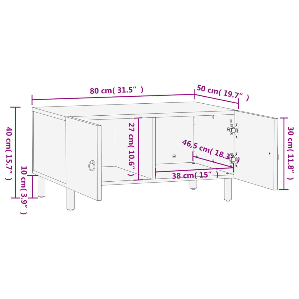 vidaXL Sohvapöytä 80x50x40 cm täysi mangopuu hinta ja tiedot | Sohvapöydät | hobbyhall.fi