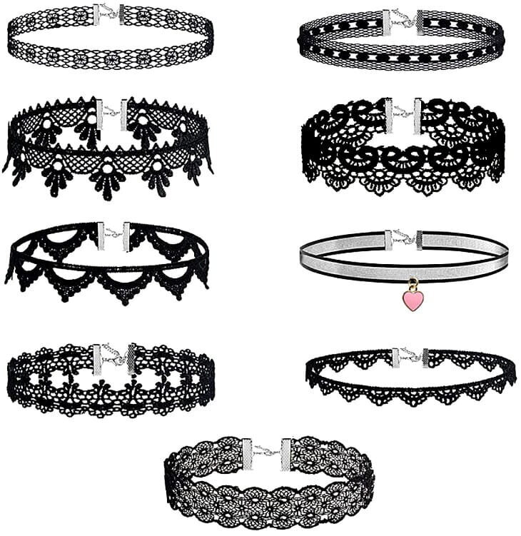 Musta 9 kappaleen setti CHOKER kaulakoru julkkisnauhalla hinta ja tiedot | Korvakorut | hobbyhall.fi