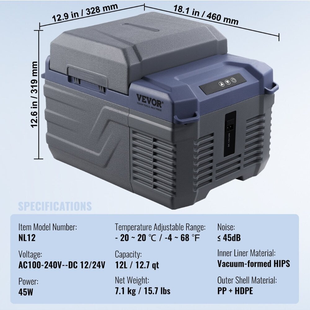 VEVOR kannettava autokylmälaukku 12 L hinta ja tiedot | Matkajääkaapit ja kylmälaukut autoon | hobbyhall.fi