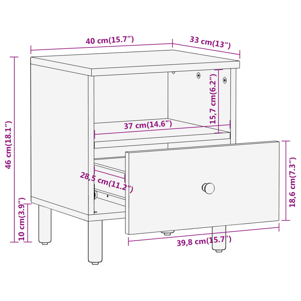 vidaXL Yöpöytä 40x33x46 cm täysi akaasiapuu hinta ja tiedot | Yöpöydät | hobbyhall.fi