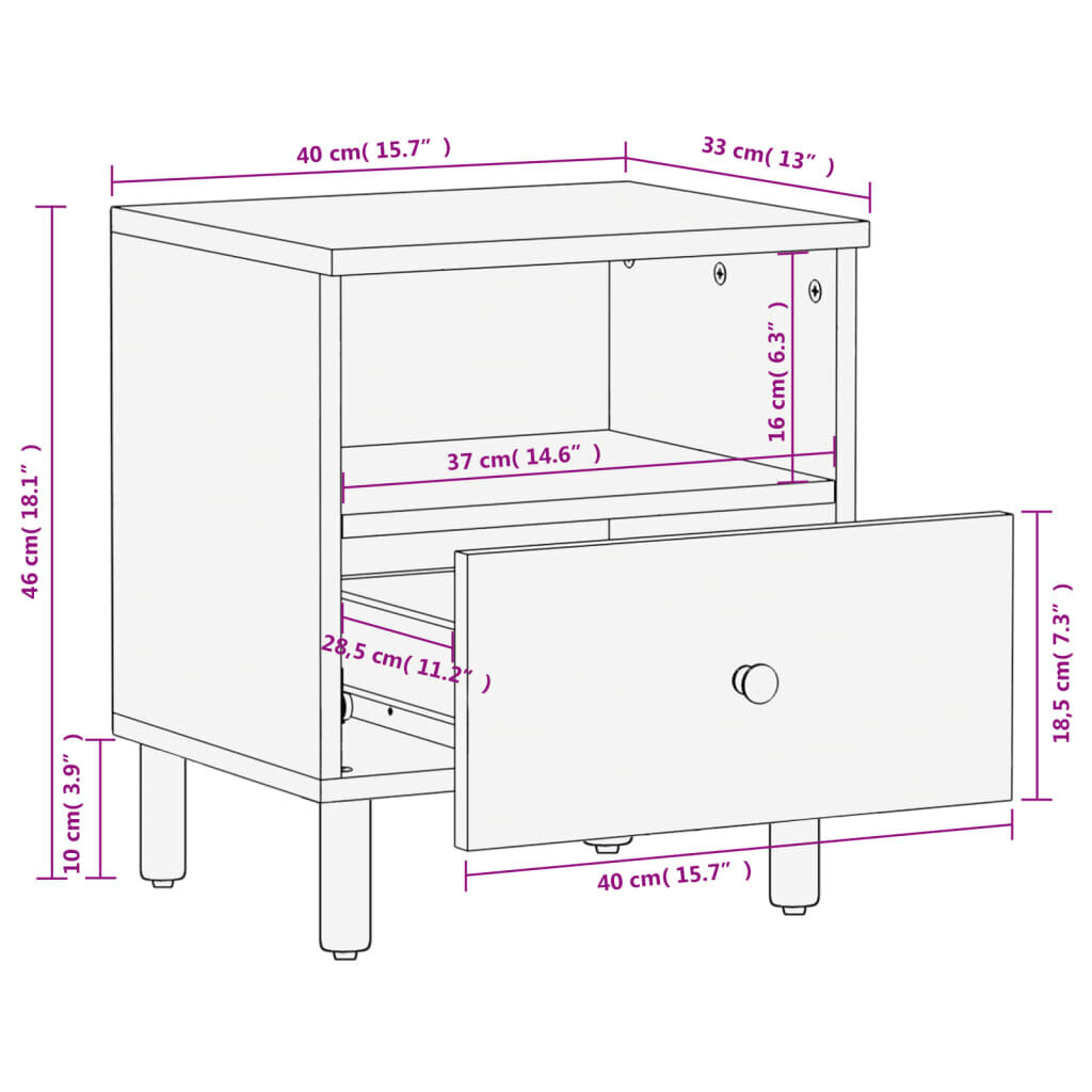 vidaXL Yöpöydät 2 kpl musta 40x33x46 cm täysi mangopuu hinta ja tiedot | Yöpöydät | hobbyhall.fi