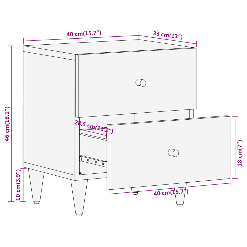 vidaXL Yöpöydät 2 kpl 40x33x46 cm täysi mangopuu hinta ja tiedot | Yöpöydät | hobbyhall.fi