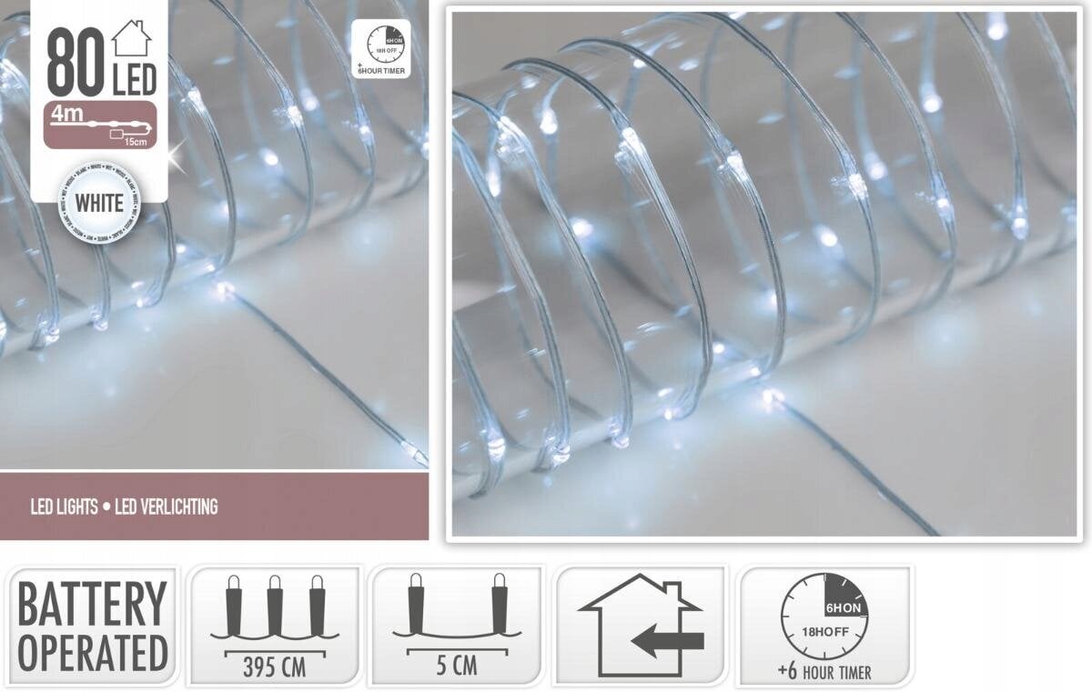 Joulukuusen valot valkoinen koristeellinen 80 LED 4m hinta ja tiedot | Joulukoristeet | hobbyhall.fi