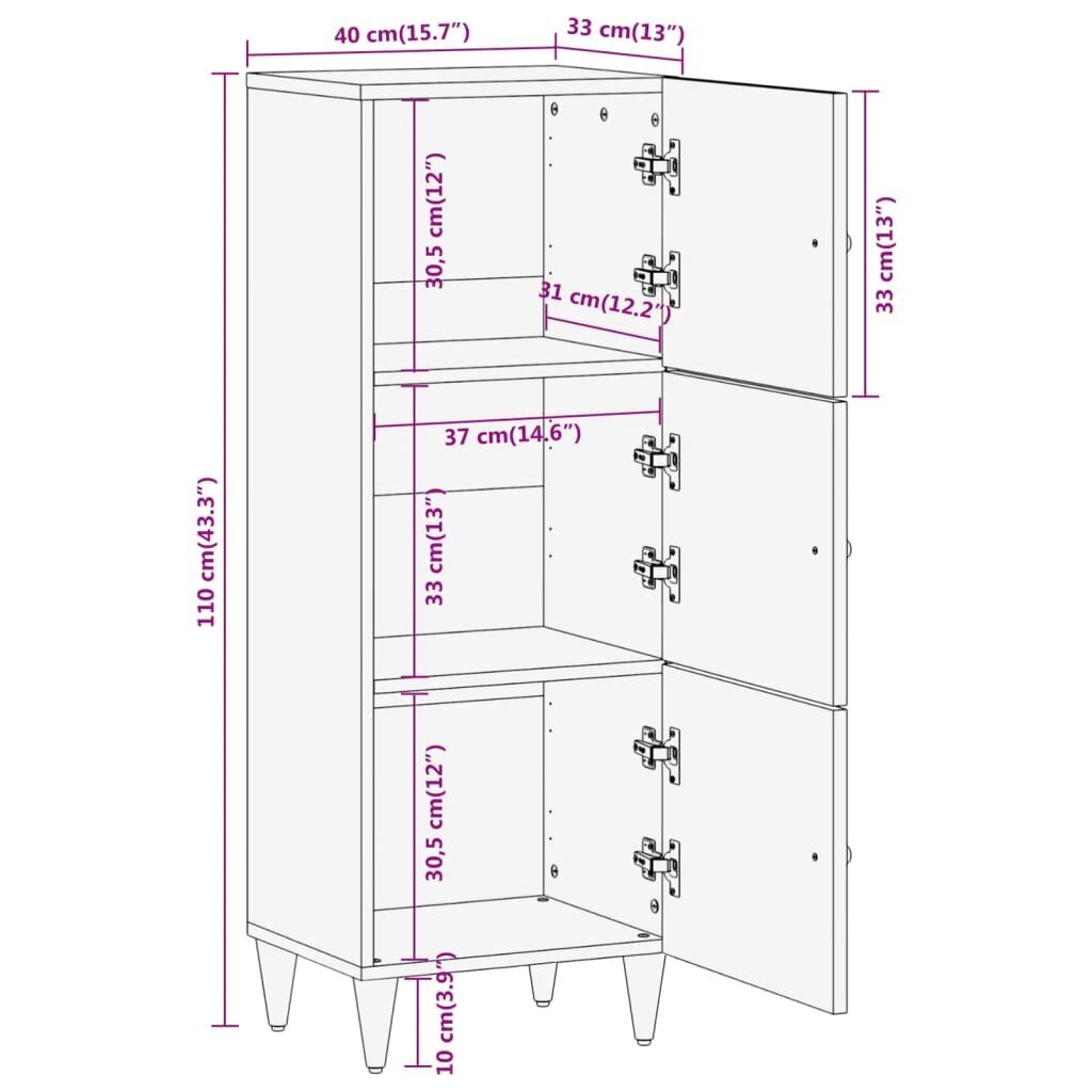 vidaXL Kaappi 40x33x110 cm täysi mangopuu hinta ja tiedot | Lipastot | hobbyhall.fi