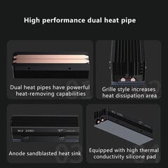 COOLLEO M.2 2280 SSD Jäähdytyselementti 14,8 W/MK Thermal Pad 2 Heat Pipes Solid State Drive -jäähdyttimellä M.2 NVMe 2280 SSD-jäähdyttimelle hinta ja tiedot | Lisätarvikkeet autoiluun | hobbyhall.fi