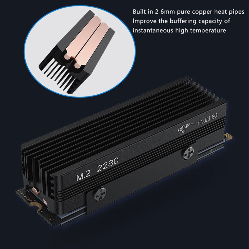 COOLLEO M.2 2280 SSD Jäähdytyselementti 14,8 W/MK Thermal Pad 2 Heat Pipes Solid State Drive -jäähdyttimellä M.2 NVMe 2280 SSD-jäähdyttimelle hinta ja tiedot | Lisätarvikkeet autoiluun | hobbyhall.fi