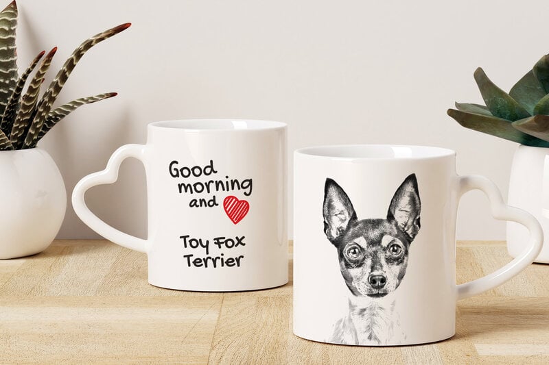 Toy Fox terrieri - koira-muki, suloinen sydämenmuotoinen korvalla varustettu muki, Art-Dog -brändin monikäyttöinen lahja