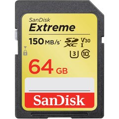 Muistikortti Secure Digital Extreme 64GB, 150/60MB/s hinta ja tiedot | Kameran muistikortit | hobbyhall.fi