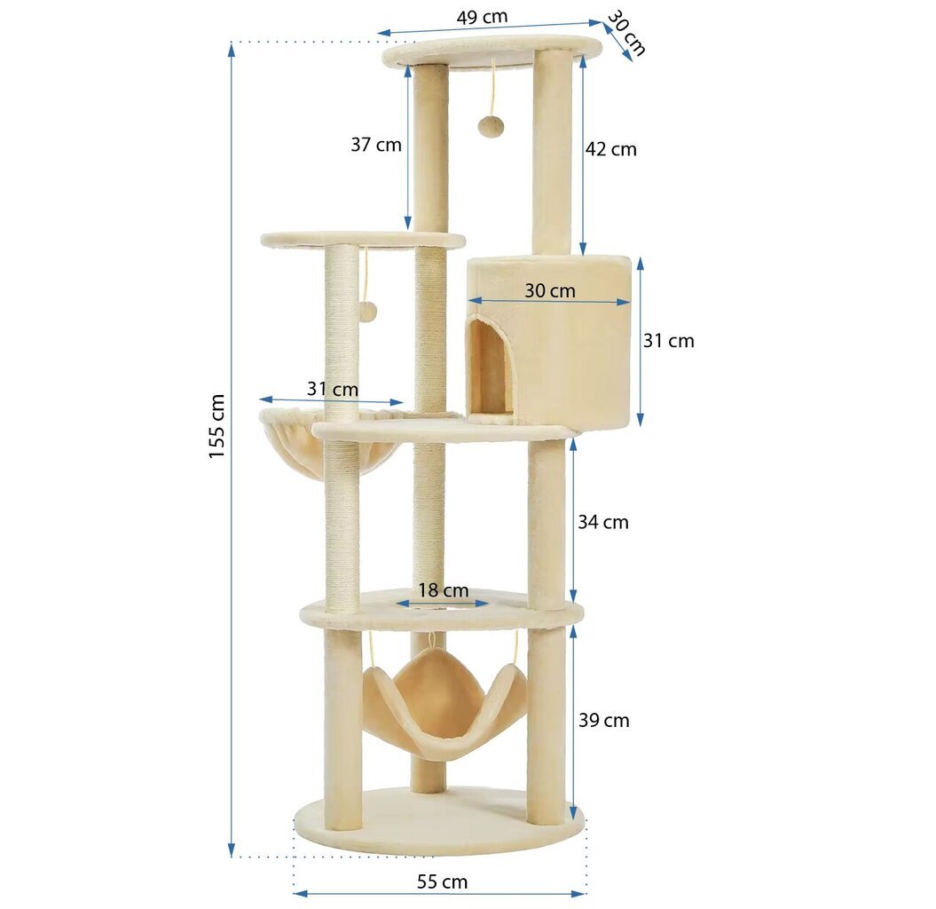 Kissan kiipeilypuu 155cm P70373 hinta ja tiedot | Raapimispuut ja kiipeilypuut | hobbyhall.fi