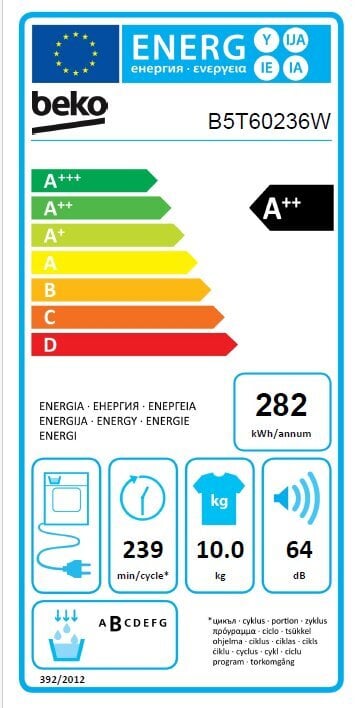 Beko B5T60236W hinta ja tiedot | Kuivausrummut | hobbyhall.fi