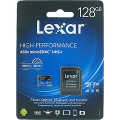 Lexar High-Performance 633x UHS-I micro SDXC, 128 GB, Class 10, U3, V30, A1, 45 MB hinta ja tiedot | Kameran muistikortit | hobbyhall.fi