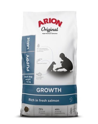 Arion Original Growth didelių veislių šuniukams su lašiša, 12 kg hinta ja tiedot | Koiran kuivaruoka | hobbyhall.fi