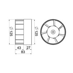 Kanavapuhallin Awenta WKA 125T Turbo, halkaisija 125mm, ajastimella hinta ja tiedot | Kylpyhuoneen tuulettimet | hobbyhall.fi