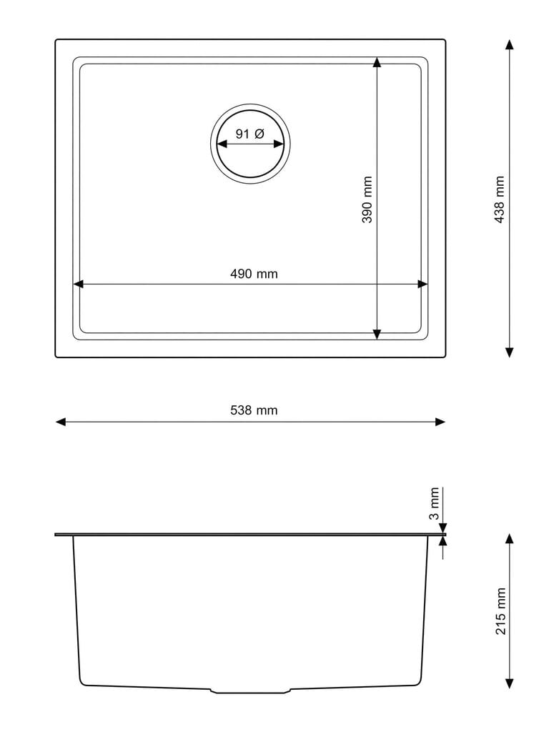 Ruostumattomasta teräksestä valmistettu pesuallas sifonilla Granitan Bari 54, hopea hinta ja tiedot | Keittiöaltaat | hobbyhall.fi