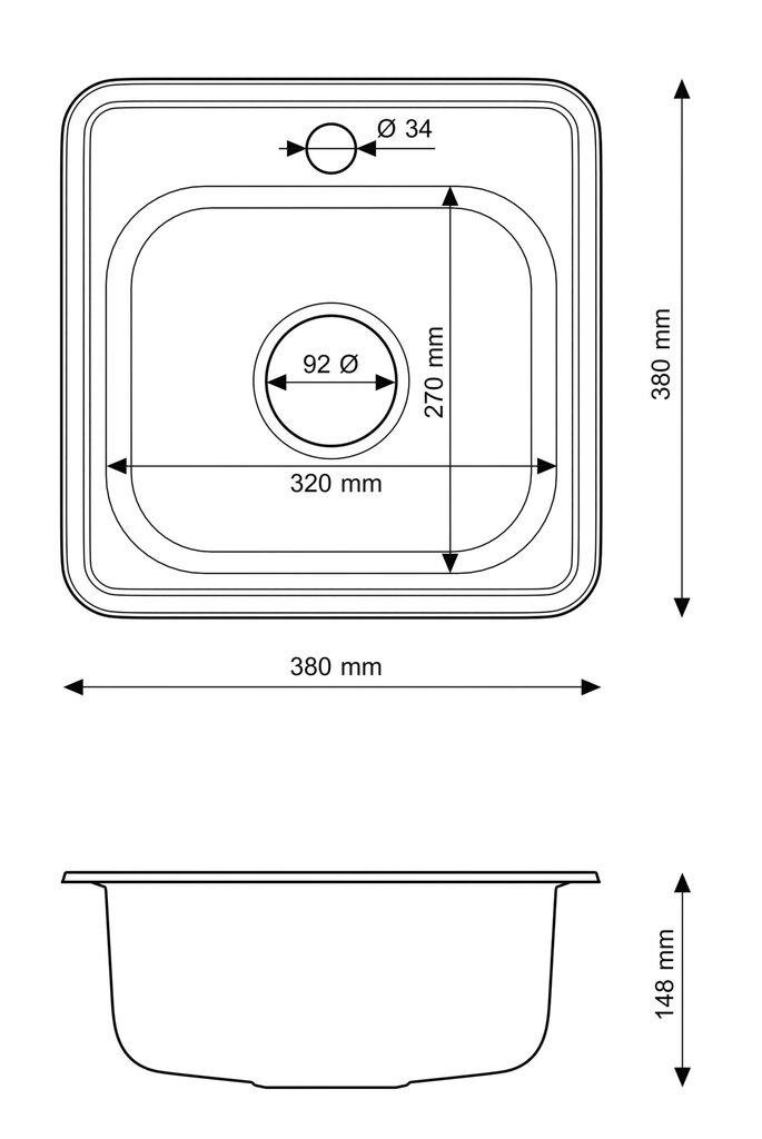 Yksikulhoinen keittiön teräsallas, pieni, neliö, satiininvärinen, Turi38 hinta ja tiedot | Keittiöaltaat | hobbyhall.fi