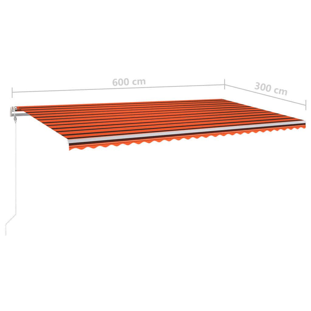 vidaXL Sisäänkelattava markiisi LED/tuulisens. 600x300cm oranssiruskea hinta ja tiedot | Aurinkovarjot ja markiisit | hobbyhall.fi