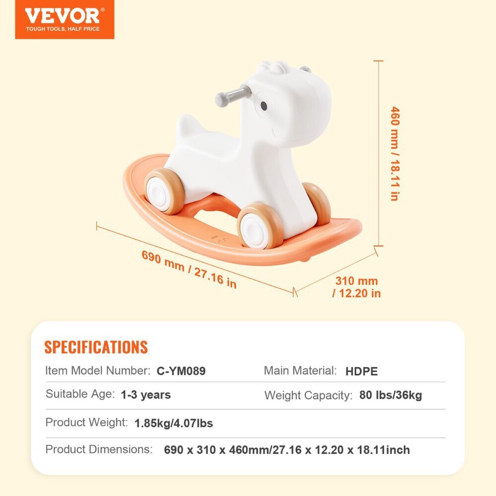 3-in-1 keinuhevonen Vevor, 1–3-vuotiaille lapsille hinta ja tiedot | Keinut | hobbyhall.fi