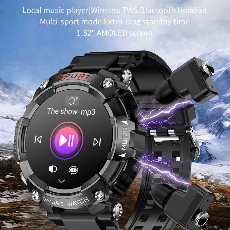 Smart Watch T96 Miesten TWS-kuulokkeet 1,52 tuuman Amoled 3 IN 1 Paikallinen musiikkisoitin Langattomat kuulokkeet Bluetooth Call -nappikuulokkeet Älykello hinta ja tiedot | Älykellot | hobbyhall.fi