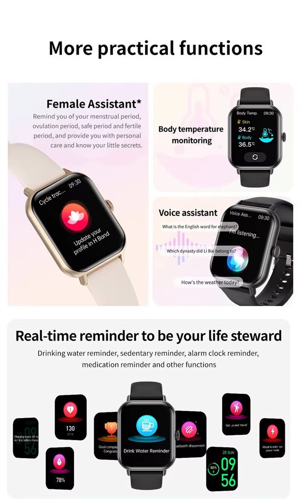 Naisten älykello ZW62 BT Call AI Voice 2,01 tuuman iso näyttö terveydentilan valvonta miesten älykello Urheilukuntomittari hinta ja tiedot | Älykellot | hobbyhall.fi