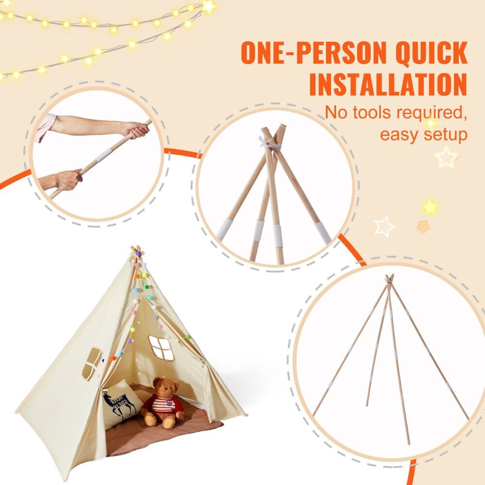 Lasten Teepee-teltta Vevor, 1180x1430x1180mm hinta ja tiedot | Lasten leikkimökit ja -teltat | hobbyhall.fi