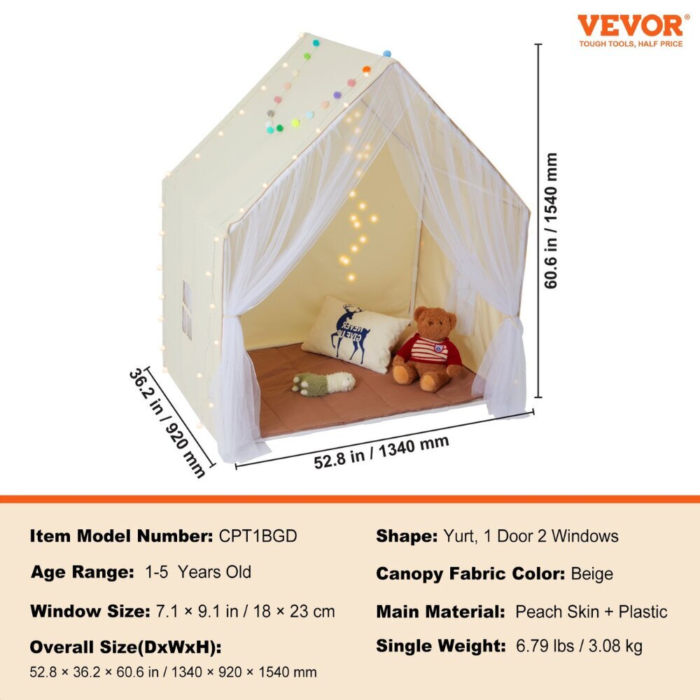 Lasten Teepee-teltta Vevor, 920x1340x1540mm hinta ja tiedot | Lasten leikkimökit ja -teltat | hobbyhall.fi