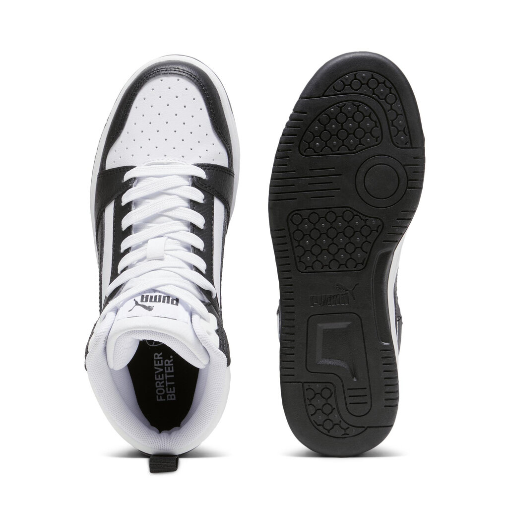 Puma Jalkineet Teini-ikäisille Rebound V6 Mid Jr White White Black 393831 01 393831 01/5.5 hinta ja tiedot | Miesten urheilu- ja vapaa-ajan kengät | hobbyhall.fi