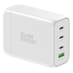 Verkkolaturi virtajohdolla, Silver Monkey SMA1521, GaN 130 W., 3 x USB-C, PD, USB-A, QC 3.0, valkoinen hinta ja tiedot | Varavirtalähteet | hobbyhall.fi