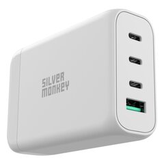 Verkkolaturi virtajohdolla, Silver Monkey SMA1521, GaN 130 W., 3 x USB-C, PD, USB-A, QC 3.0, valkoinen hinta ja tiedot | Varavirtalähteet | hobbyhall.fi