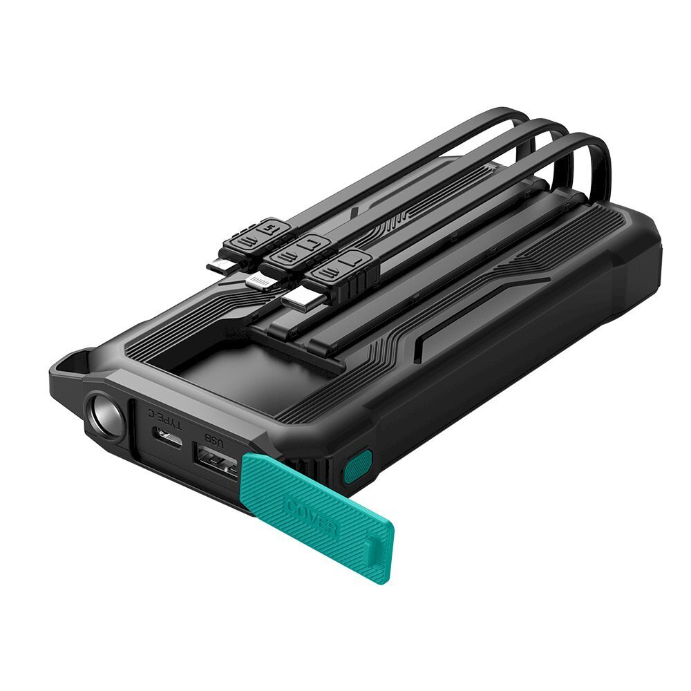 Panssaroitu ulkoilma-akku, Joyroom JR-L0161, 10000 mAh., jossa USB-C micro USB Lightning -kaapeli ja taskulamppu, musta hinta ja tiedot | Varavirtalähteet | hobbyhall.fi