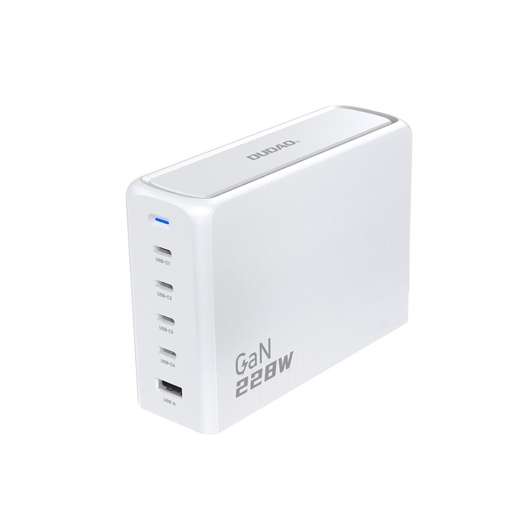 GaN-latausasema, Dudao A228EU1, 1x USB-A, 4x USB-C, PD 228 W., 1,5 m kaapelilla, valkoinen hinta ja tiedot | Varavirtalähteet | hobbyhall.fi