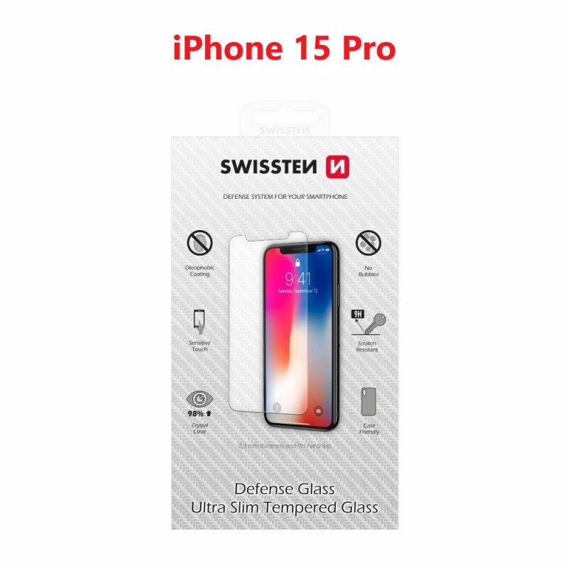 Swissten Tempered Glass for Apple iPhone 15 Pro hinta ja tiedot | Näytönsuojakalvot ja -lasit | hobbyhall.fi