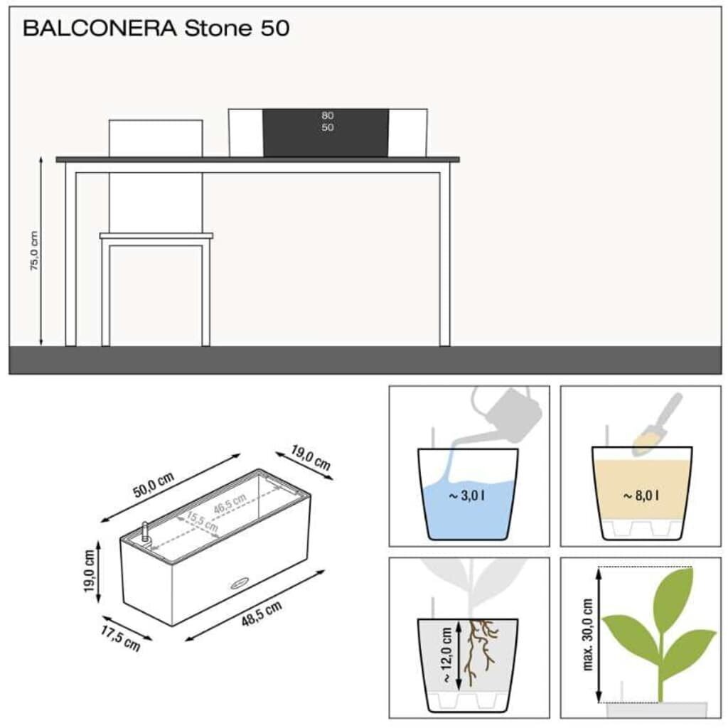 LECHUZA Lovelis BALCONERA Stone 50 ALL-IN-ONE, väri harmaa hinta ja tiedot | Kukkalaatikot | hobbyhall.fi