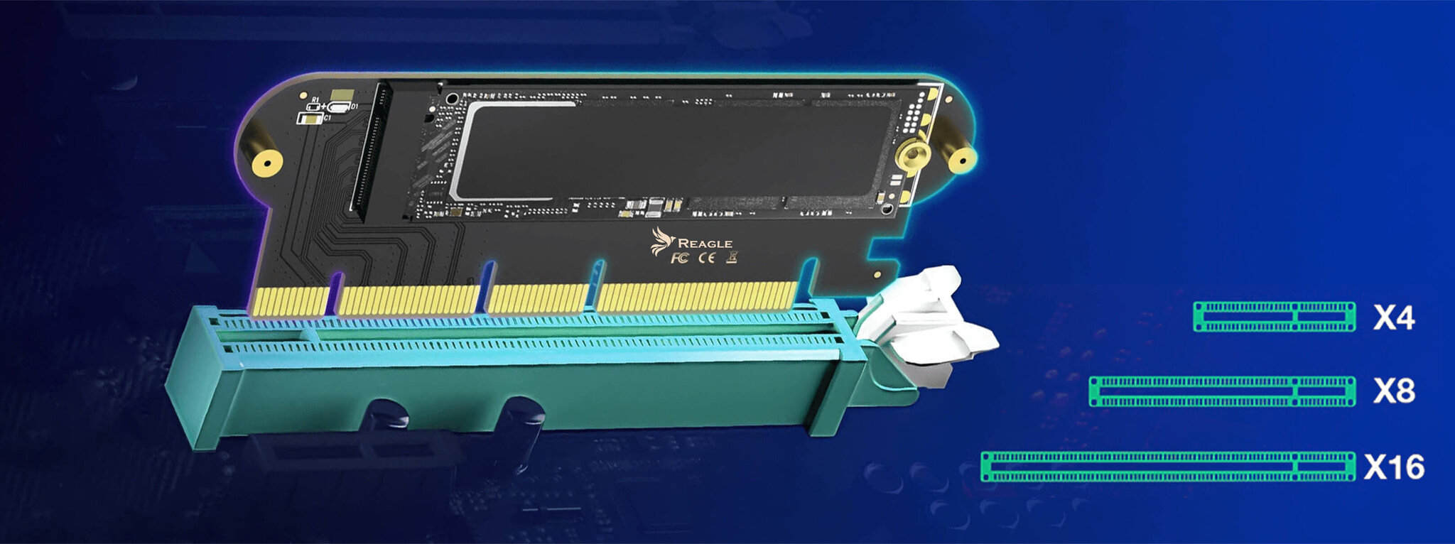 Reagle sovitin PCI-E x16 x 8 x 4 m.2 SSD NVMe 64Gbps hinta ja tiedot | Kovalevyt | hobbyhall.fi