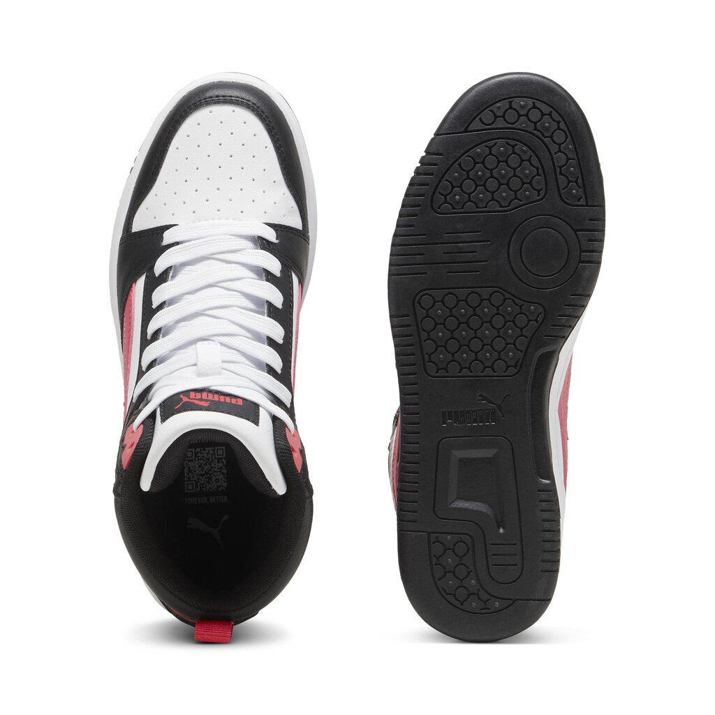 Puma Jalkineet Teini-ikäisille Rebound V6 Mid Jr White Black Red 393831 16 393831 16/5 hinta ja tiedot | Miesten urheilu- ja vapaa-ajan kengät | hobbyhall.fi