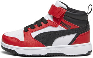 Puma Jalkineet Lapsille Rebound V6 Mid Jr White Black Red 393832 03 393832 03/1.5 hinta ja tiedot | Miesten urheilu- ja vapaa-ajan kengät | hobbyhall.fi