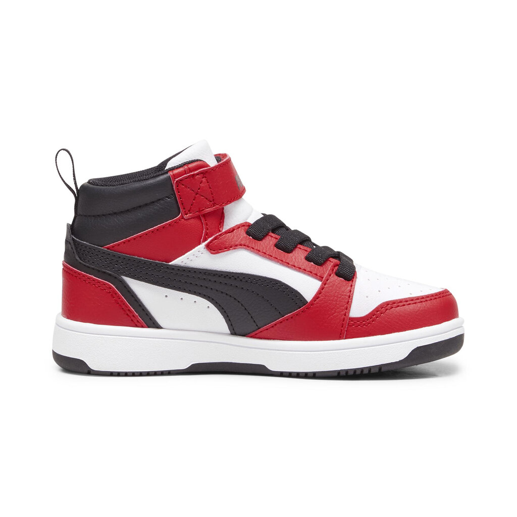 Puma Jalkineet Lapsille Rebound V6 Mid Jr White Black Red 393832 03 393832 03/1.5 hinta ja tiedot | Miesten urheilu- ja vapaa-ajan kengät | hobbyhall.fi