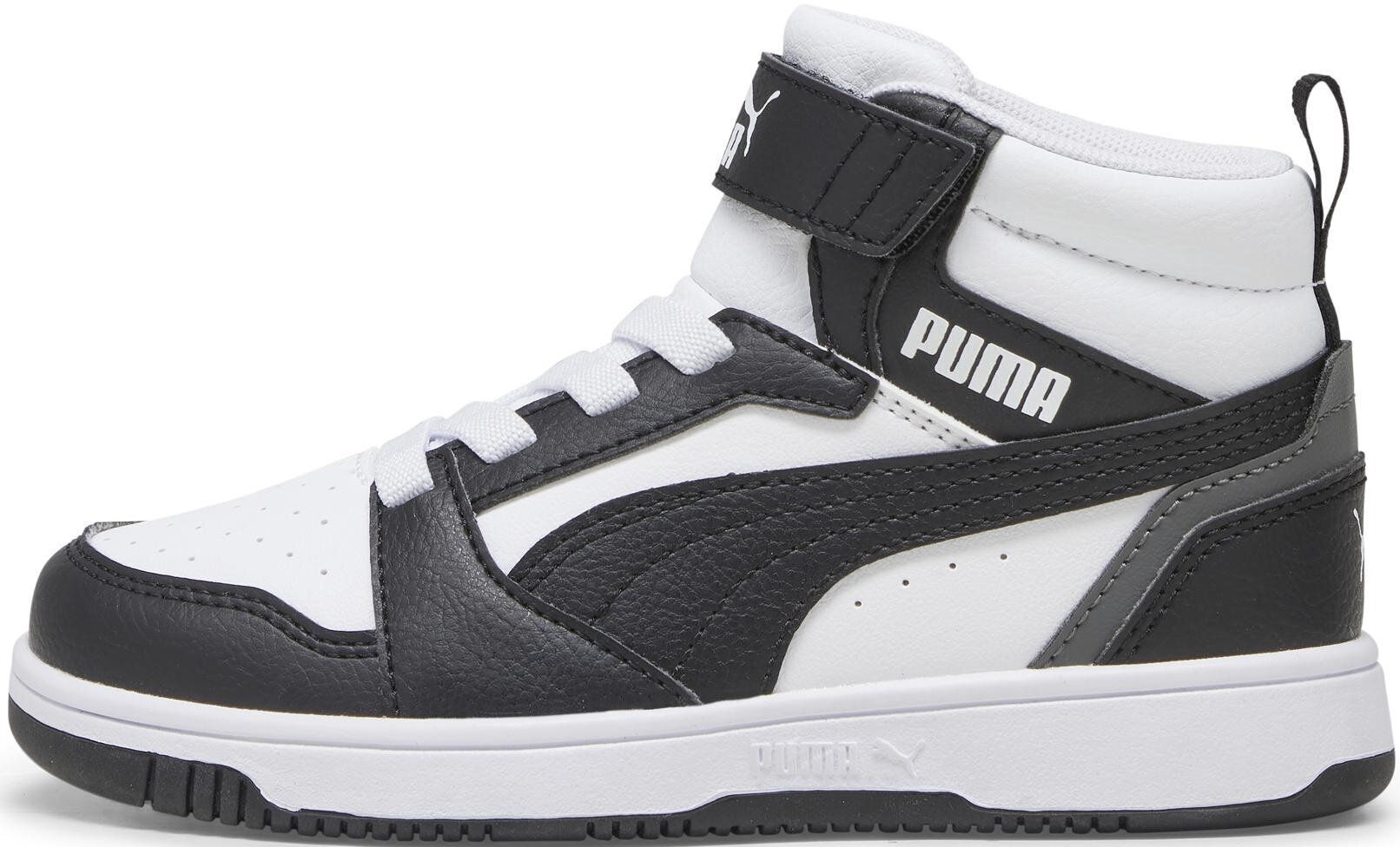 Puma Jalkineet Lapsille Rebound V6 Mid Jr White Black 393832 01 393832 01/1 hinta ja tiedot | Miesten urheilu- ja vapaa-ajan kengät | hobbyhall.fi