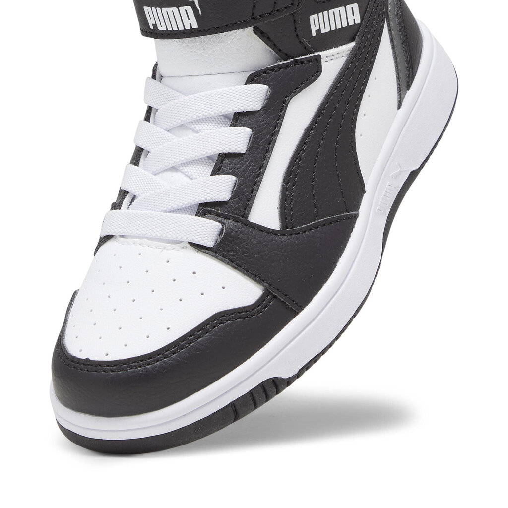 Puma Jalkineet Lapsille Rebound V6 Mid Jr White Black 393832 01 393832 01/1 hinta ja tiedot | Miesten urheilu- ja vapaa-ajan kengät | hobbyhall.fi