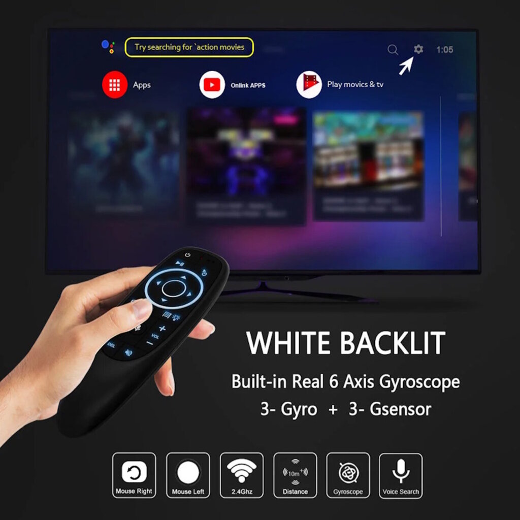 CP G10SPROBTS Universal Smart TV / PC Air Mouse - Bluetooth / Langaton / IR-kaukosäädin ja gyroskooppi / LED musta hinta ja tiedot | TV-lisätarvikkeet | hobbyhall.fi