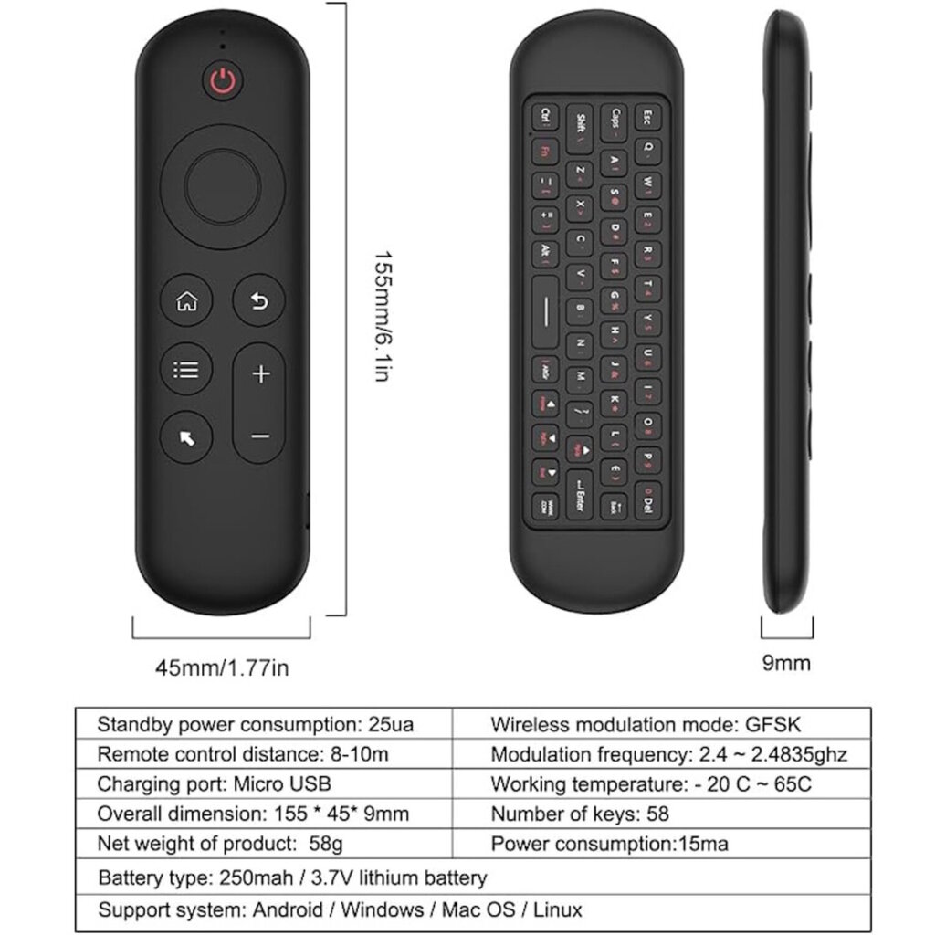 CP M5 LED 2in1 Universal Smart TV / PC-kaukosäädin Bluetooth / Langaton näppäimistöllä / 6-Axis Gyro Black hinta ja tiedot | TV-lisätarvikkeet | hobbyhall.fi