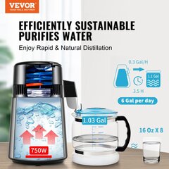 Veden tislaaja Vevor, 750W, 1 L/h, 4L, hopea hinta ja tiedot | Vedensuodattimet | hobbyhall.fi